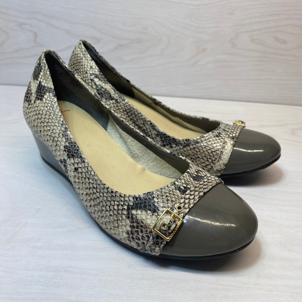 Cole Haan Womens 9B Wedge Pumps Snakeskin Patent Cap Toe Leather Nike Air D42069
